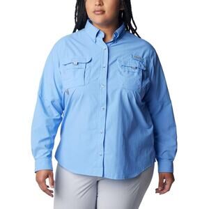 Columbia Women Bahama Long Sleeve Plus Size US 1X Button Down Shirt Light Blue